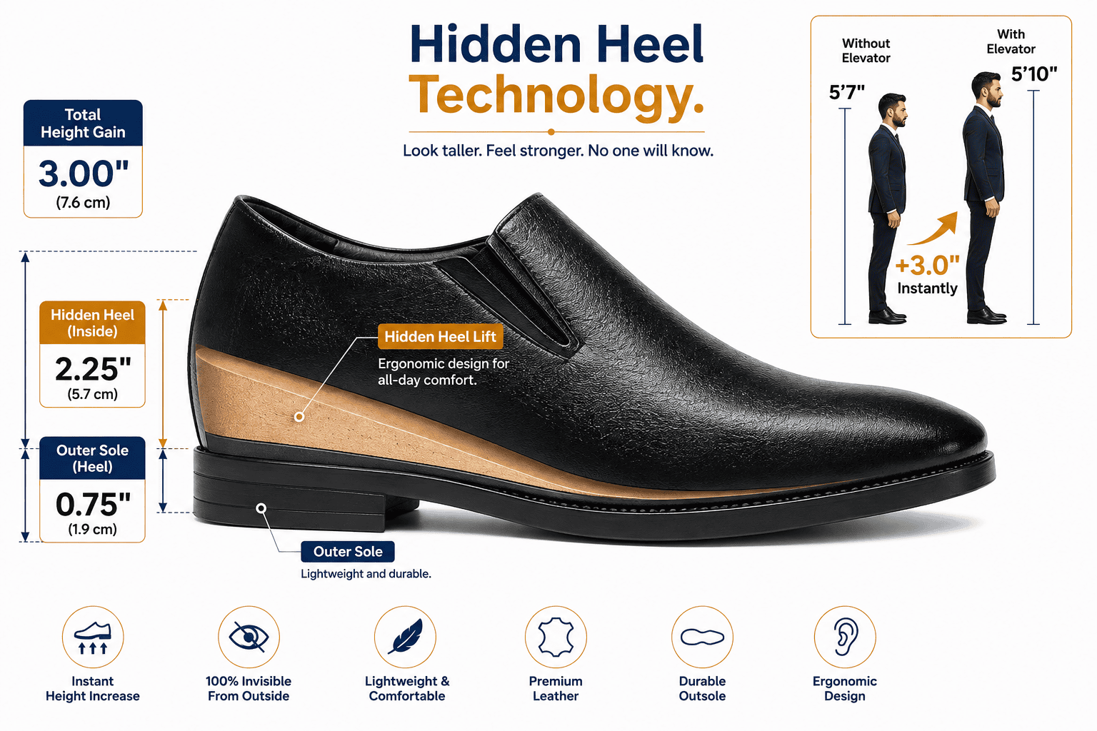 Inside heel for height