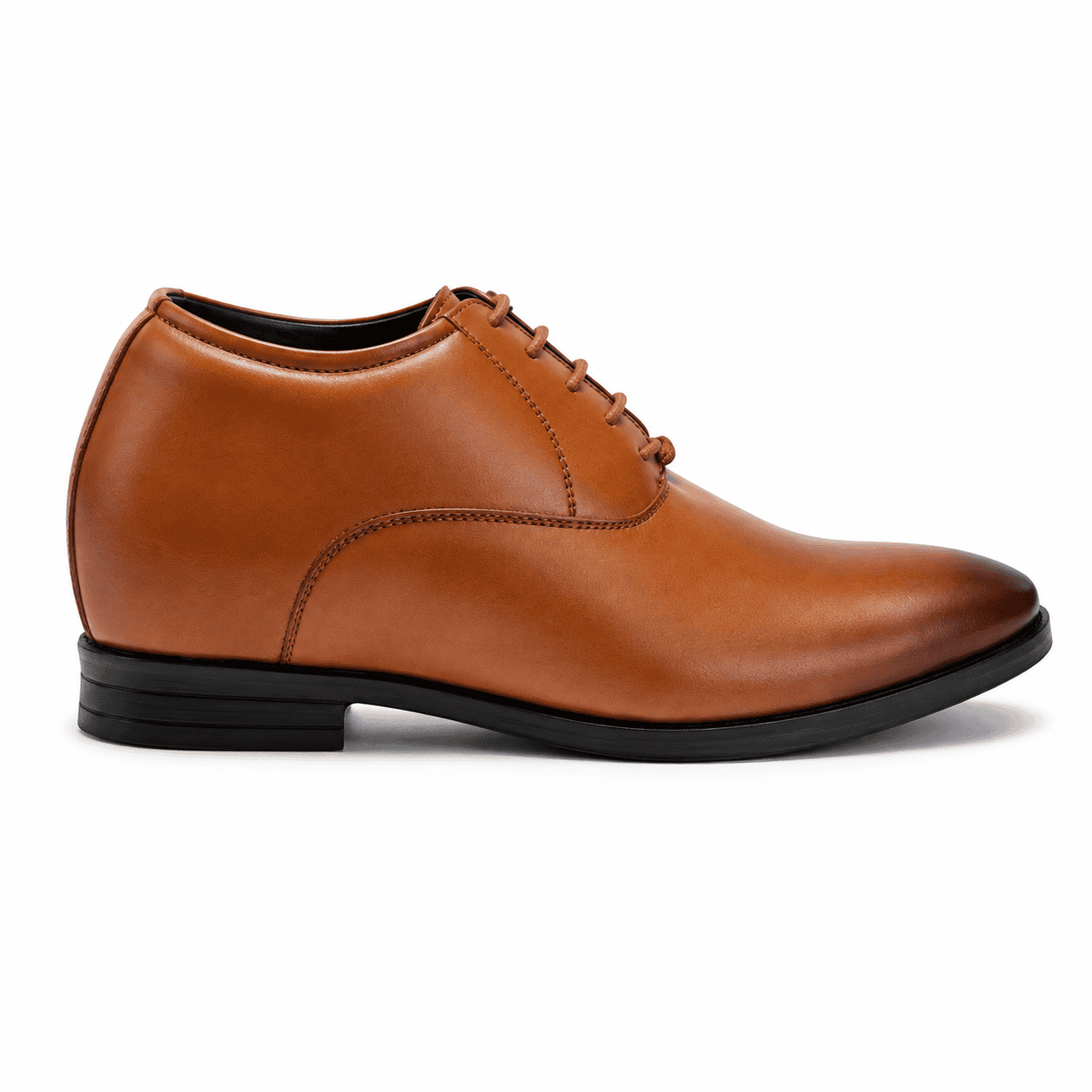 Side view of Tan Height Increasing Derby Shoes for Men